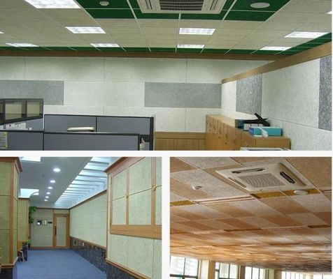 E0 milieuvriendelijk zwartgroen houtwol geluidsklank plafond met fineer afwerking